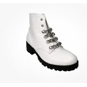 Sugar Obvi Combat Boots White/Cream Croco Size 7.5 chain top detailing side zip